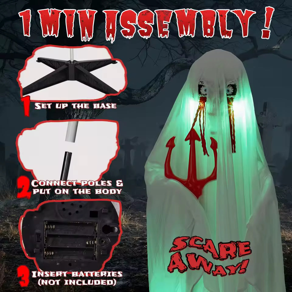 Halloween Decor 4.3 FT Sound-Actived Life Size Animatronics Ghost with Trident