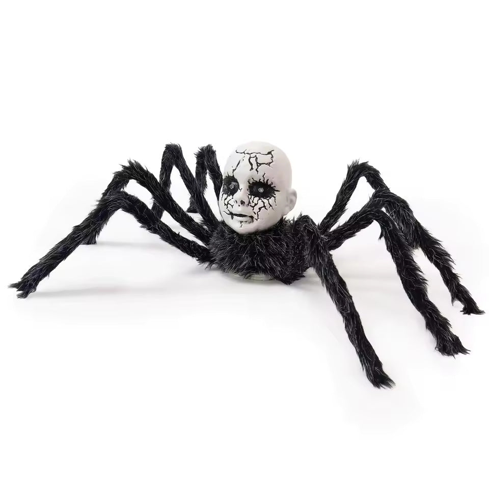 Animatronic Doll Face Spider – Motion & Sound-Activated Halloween Prop