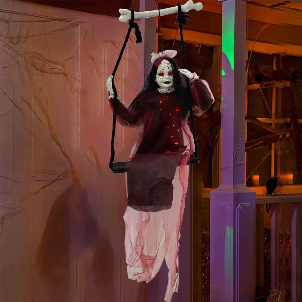 Purple Swinging Girl Ghost – Halloween Hanging Decoration Prop