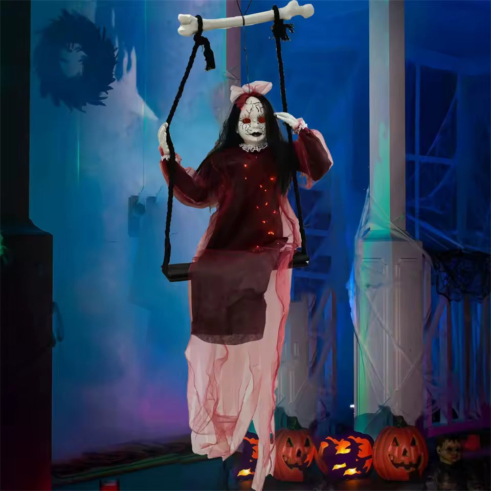 Purple Swinging Girl Ghost – Halloween Hanging Decoration Prop