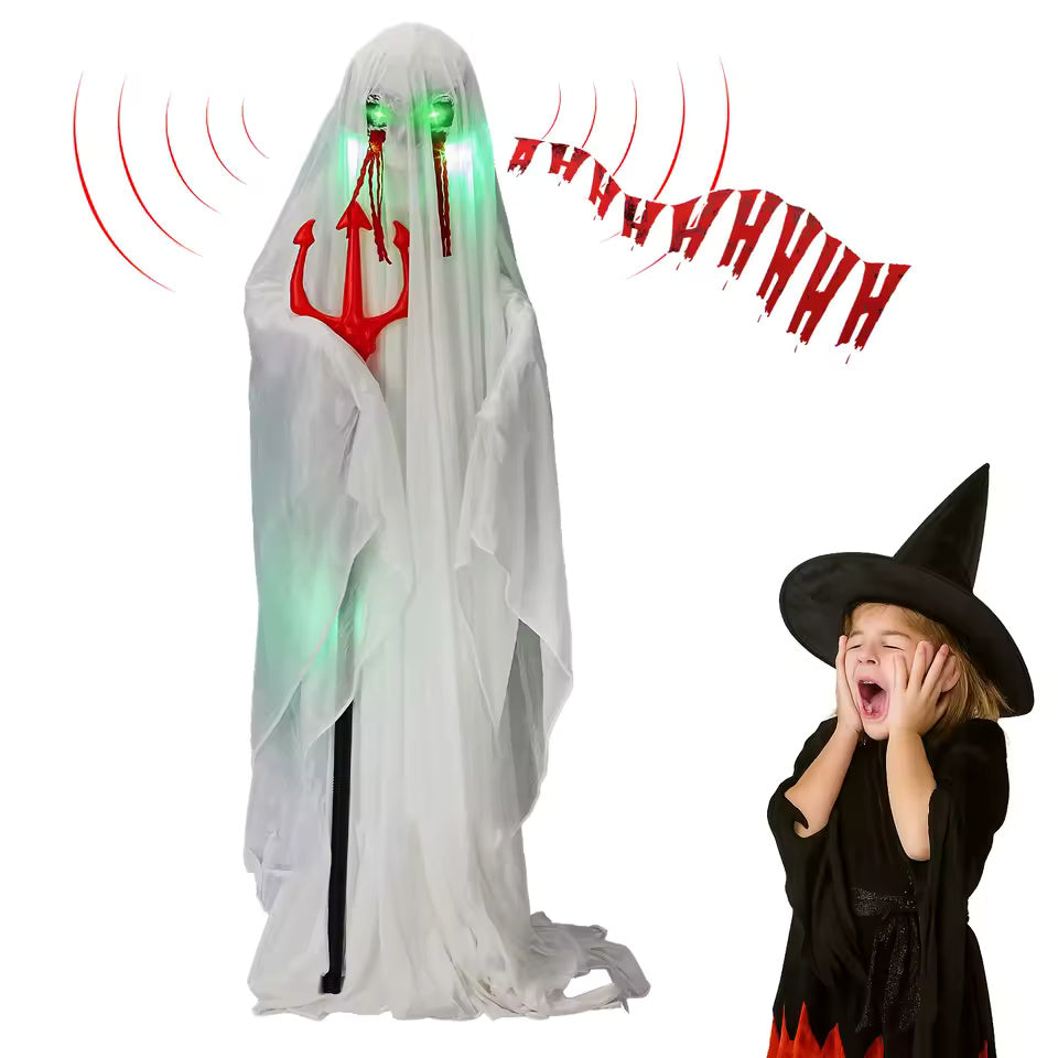 Halloween Decor 4.3 FT Sound-Actived Life Size Animatronics Ghost with Trident