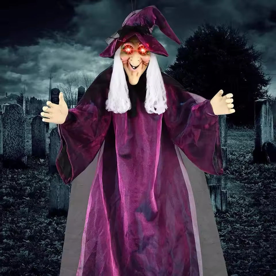 Life-Size Talking Purple Witch – Halloween Animatronic Decoration