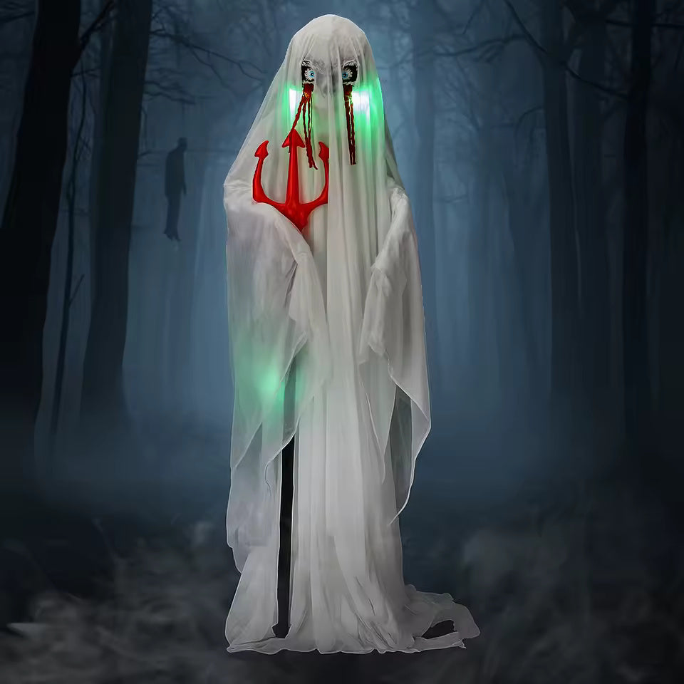 Halloween Decor 4.3 FT Sound-Actived Life Size Animatronics Ghost with Trident