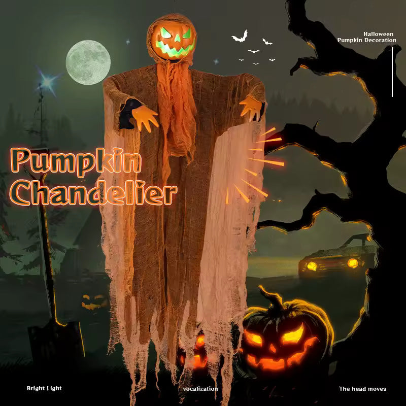Hanging Pumpkin Head – Light-Up & Sound Halloween Decoratio